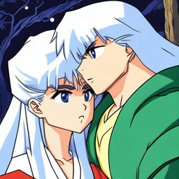 A tense and dramatic scene featuring Kagome and Sesshoumaru from Inuyasha