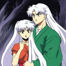 A tense and dramatic scene featuring Kagome and Sesshoumaru from Inuyasha