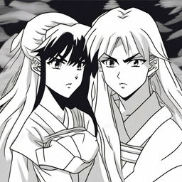 A tense and dramatic scene featuring Kagome and Sesshoumaru from Inuyasha