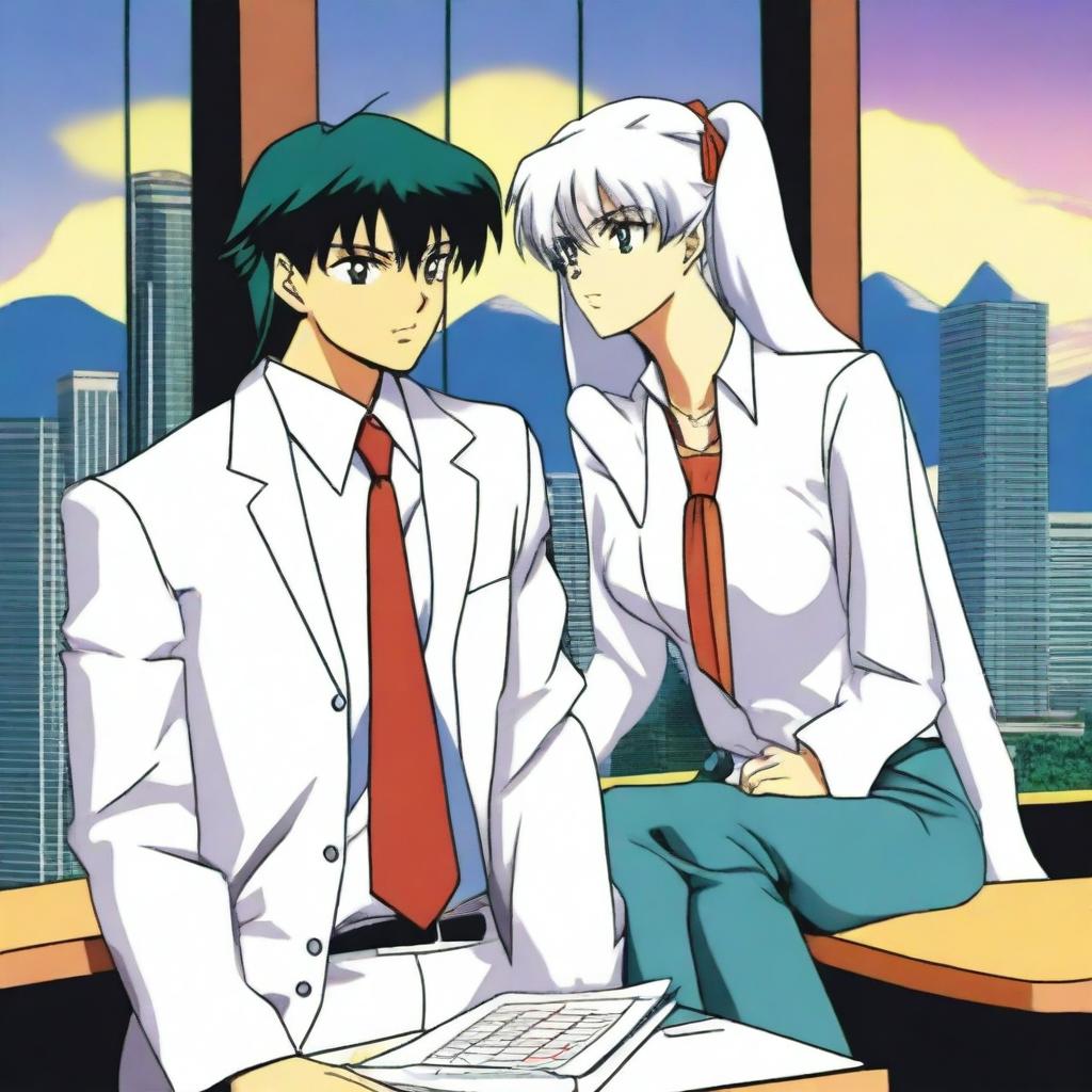 A modern, tense, and dramatic scene featuring Kagome and Sesshoumaru