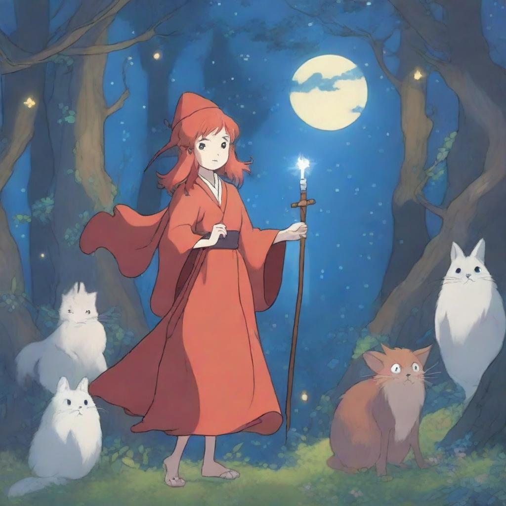 A blue-eyed, red-haired witch in the enchanting style of Studio Ghibli