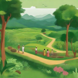 A detailed illustration showcasing various agroforestry models in Assam, India