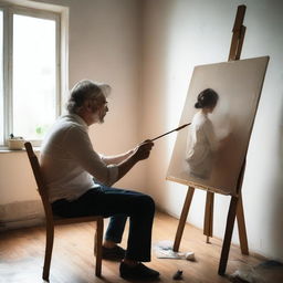 A man painting a portrait of a woman