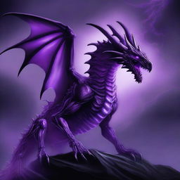 A detailed illustration of a bone dragon, its skeletal structure illuminated by eerie purple flames