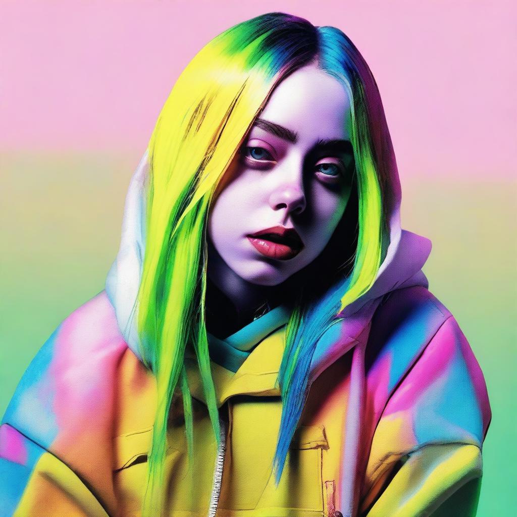 Create an artistic image featuring Billie Eilish, the popular singer and songwriter