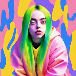 Create an artistic image featuring Billie Eilish, the popular singer and songwriter