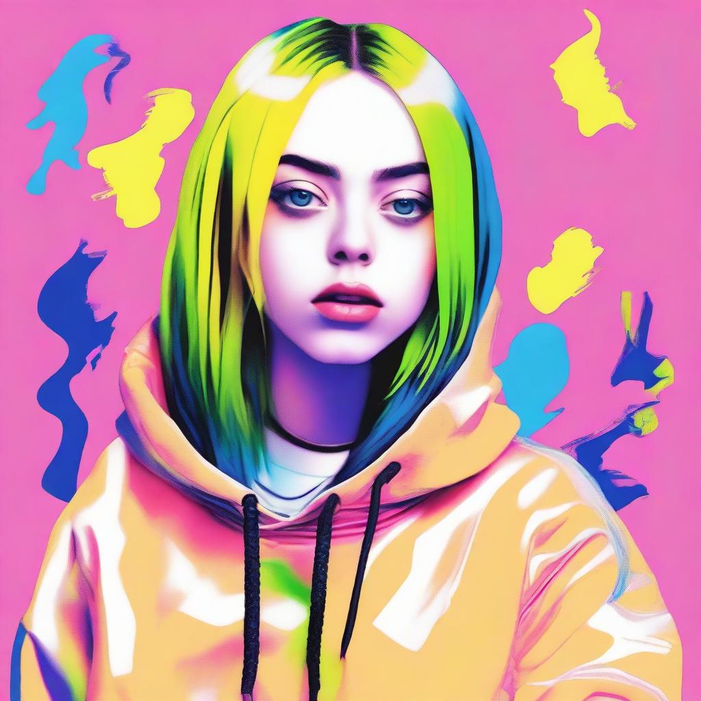 Create an artistic image featuring Billie Eilish, the popular singer and songwriter