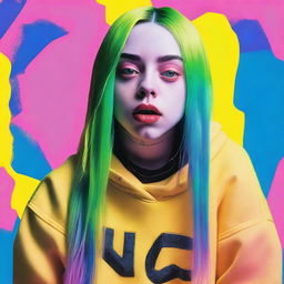 Create an artistic image featuring Billie Eilish, the popular singer and songwriter