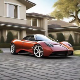 A creative concept image of a Pagani hatchback designed as a family car