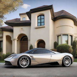 A creative concept image of a Pagani hatchback designed as a family car