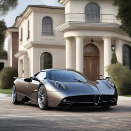 A creative concept image of a Pagani hatchback designed as a family car