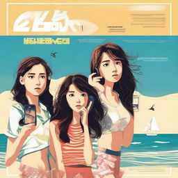 A poster for a movie featuring three girls, a missed call, and a seaside setting