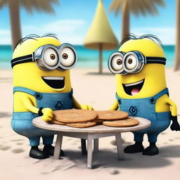 Minions enojados y con caras tristes por la comida de un restaurante en la playa