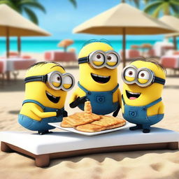 Minions enojados por la comida de un restaurante en la playa