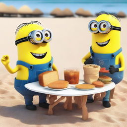 Minions enojados por la comida de un restaurante en la playa