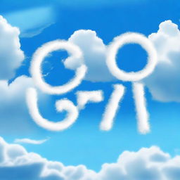 The text 'GPT' written in the sky using clouds, creating a whimsical and dreamy atmosphere