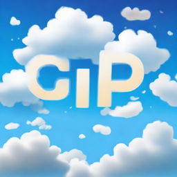 The text 'GPT' written in the sky using clouds, creating a whimsical and dreamy atmosphere