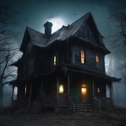 A haunted house that is morphing into a terrifying monster