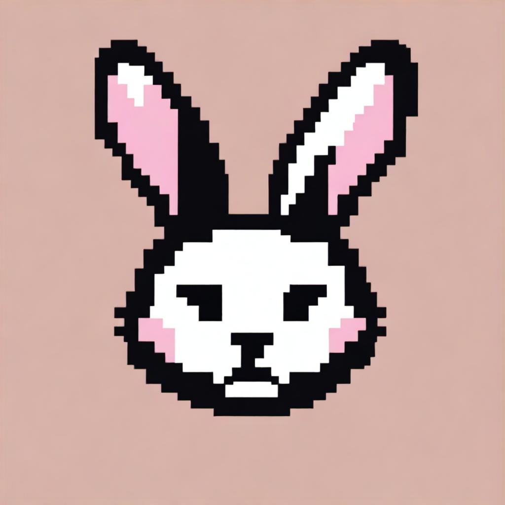 A logo in pixel art style featuring the silhouette of a rabbit's head without a face