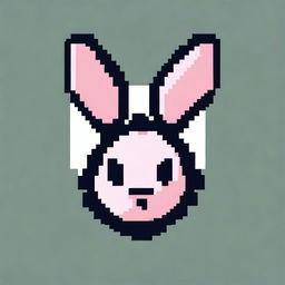 A logo in pixel art style featuring the silhouette of a rabbit's head without a face