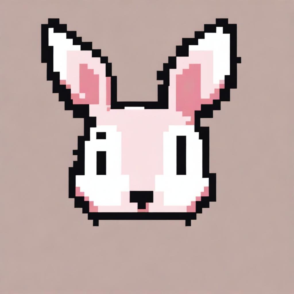 A logo in pixel art style featuring the silhouette of a rabbit's head without a face