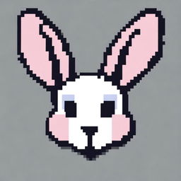 A logo in pixel art style featuring the silhouette of a rabbit's head without a face