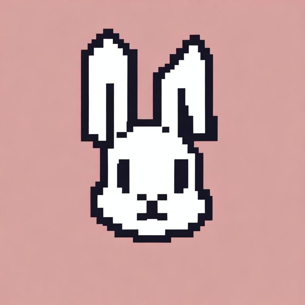 A logo in pixel art style featuring the silhouette of a rabbit's head without a face