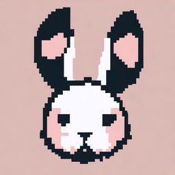 A logo in pixel art style featuring the silhouette of a rabbit's head without a face