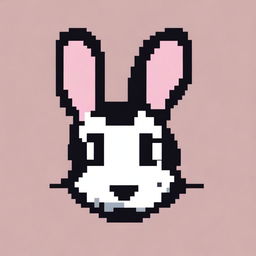 A logo in pixel art style featuring the silhouette of a rabbit's head without a face