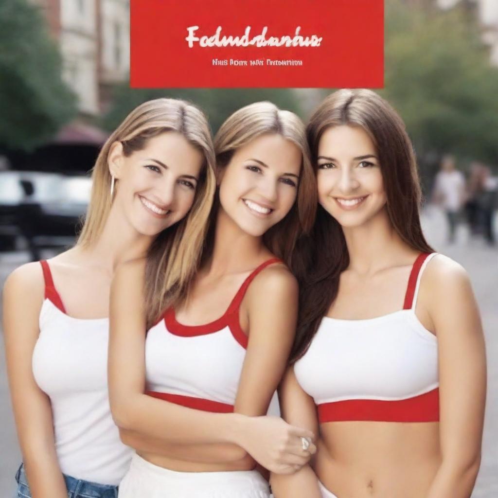 Create an image featuring the title 'Friends' with two girls, designed with a white and red color combination