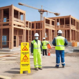 A house construction site emphasizing health and safety measures