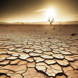 A dry and cracked landscape depicting a severe drought