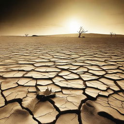 A dry and cracked landscape depicting a severe drought