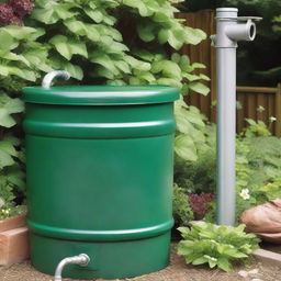 A close-up view of a water butt in a typical UK garden