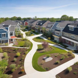 A residential area featuring a sustainable drainage system