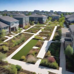 A residential area featuring a sustainable drainage system