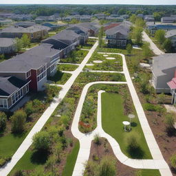 A residential area featuring a sustainable drainage system