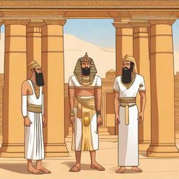 Create an illustration depicting the moment when Prophet Musa (Moses) and Harun (Aaron) were sent to the Pharaoh of Egypt