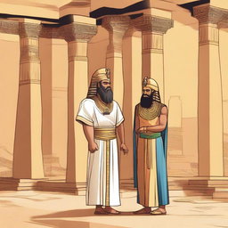 Create an illustration depicting the moment when Prophet Musa (Moses) and Harun (Aaron) were sent to the Pharaoh of Egypt