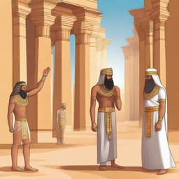 Create an illustration depicting the moment when Prophet Musa (Moses) and Harun (Aaron) were sent to the Pharaoh of Egypt