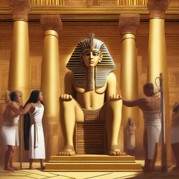 Create an illustration showing the Pharaoh of Egypt angrily reacting in his palace