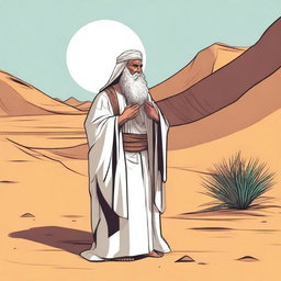 Create an illustration showing Prophet Musa (Moses) feeling fear and praying to Allah SWT