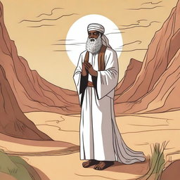 Create an illustration showing Prophet Musa (Moses) feeling fear and praying to Allah SWT