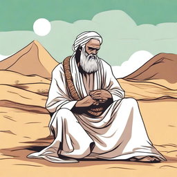 Create an illustration showing Prophet Musa (Moses) feeling fear and praying to Allah SWT