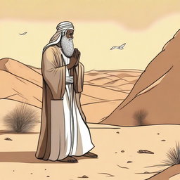 Create an illustration showing Prophet Musa (Moses) feeling fear and praying to Allah SWT