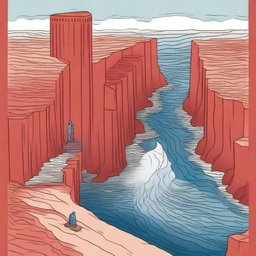 Create an illustration showing the Red Sea split into two, with a dry path forming in the middle