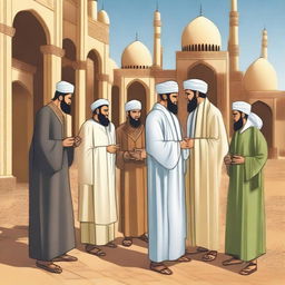 Illustrate a scene from the life of an Islamic prophet, showcasing a significant moment from his story
