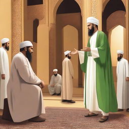 Illustrate a scene from the life of an Islamic prophet, showcasing a significant moment from his story