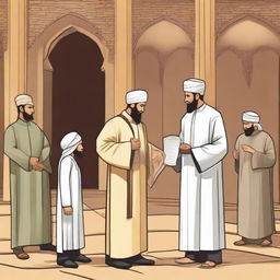 Illustrate a scene from the life of an Islamic prophet, showcasing a significant moment from his story