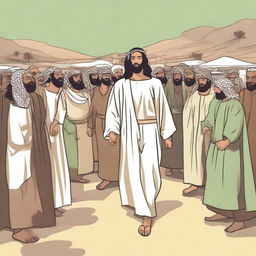 Create an illustration depicting the moment when Prophet Isa (Jesus) is sent to the people of Bani Israil